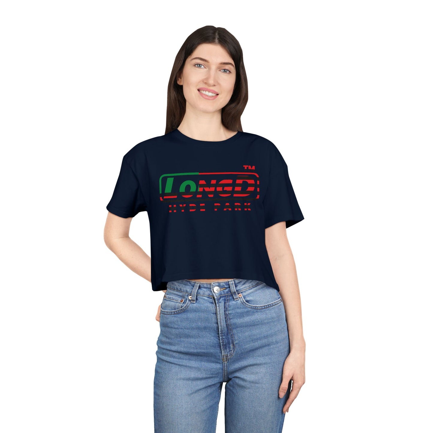 LongD positive flag Hyde Park logo crop tee (Juneteenth colors)