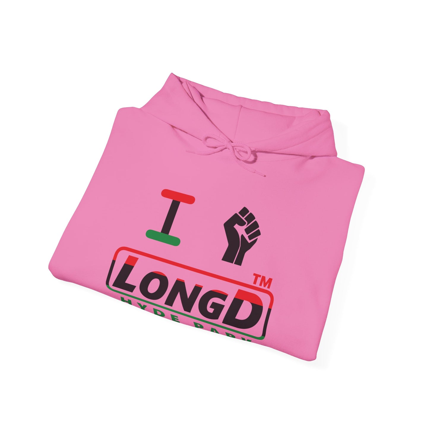 I fist LongD® positive horizontal 3-striped Hyde Park logo Hoodie (Juneteenth colors)
