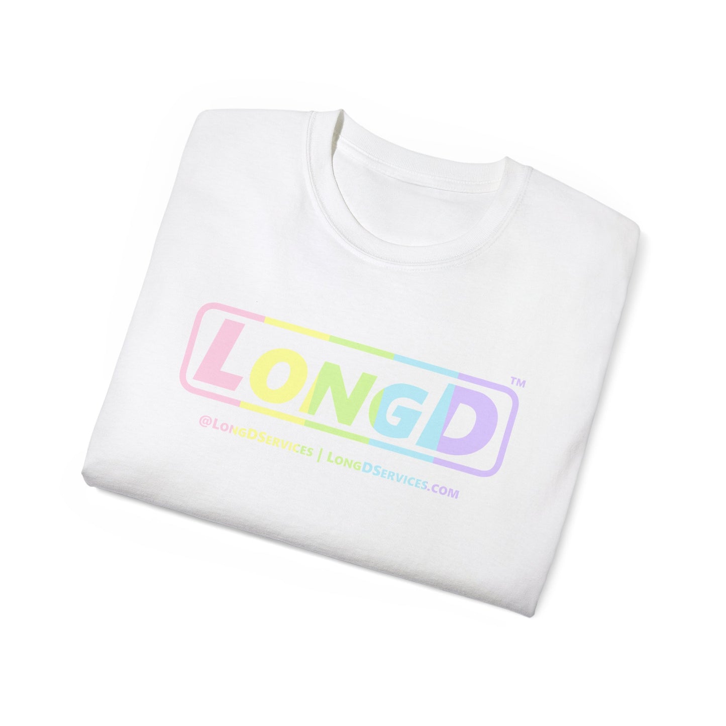 LongD® Logo Cotton Tee (Easter pastel spectrum in positive text)