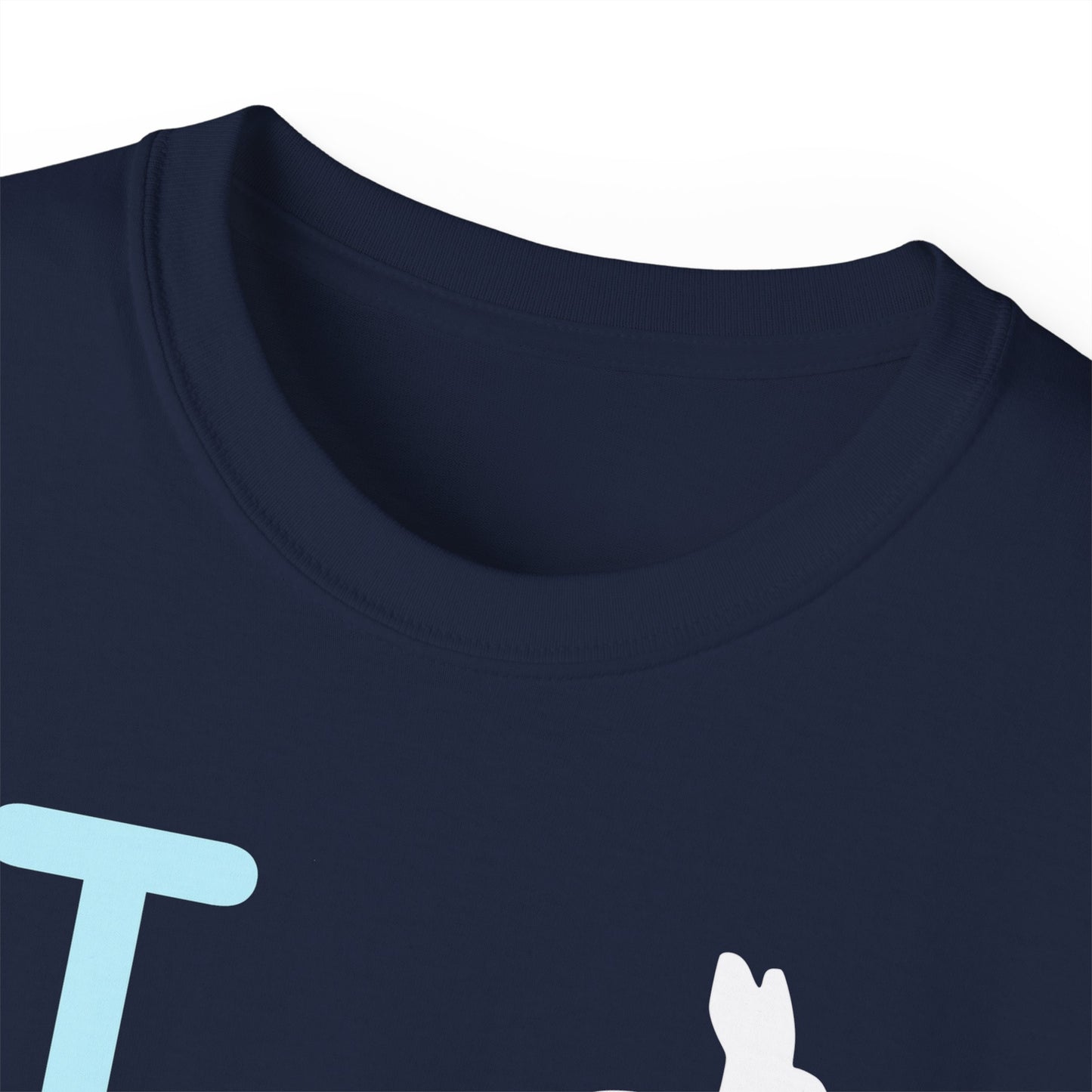I Bunny LongD® Logo Cotton Tee Easter pastel blue negative text (white Easter Bunny)