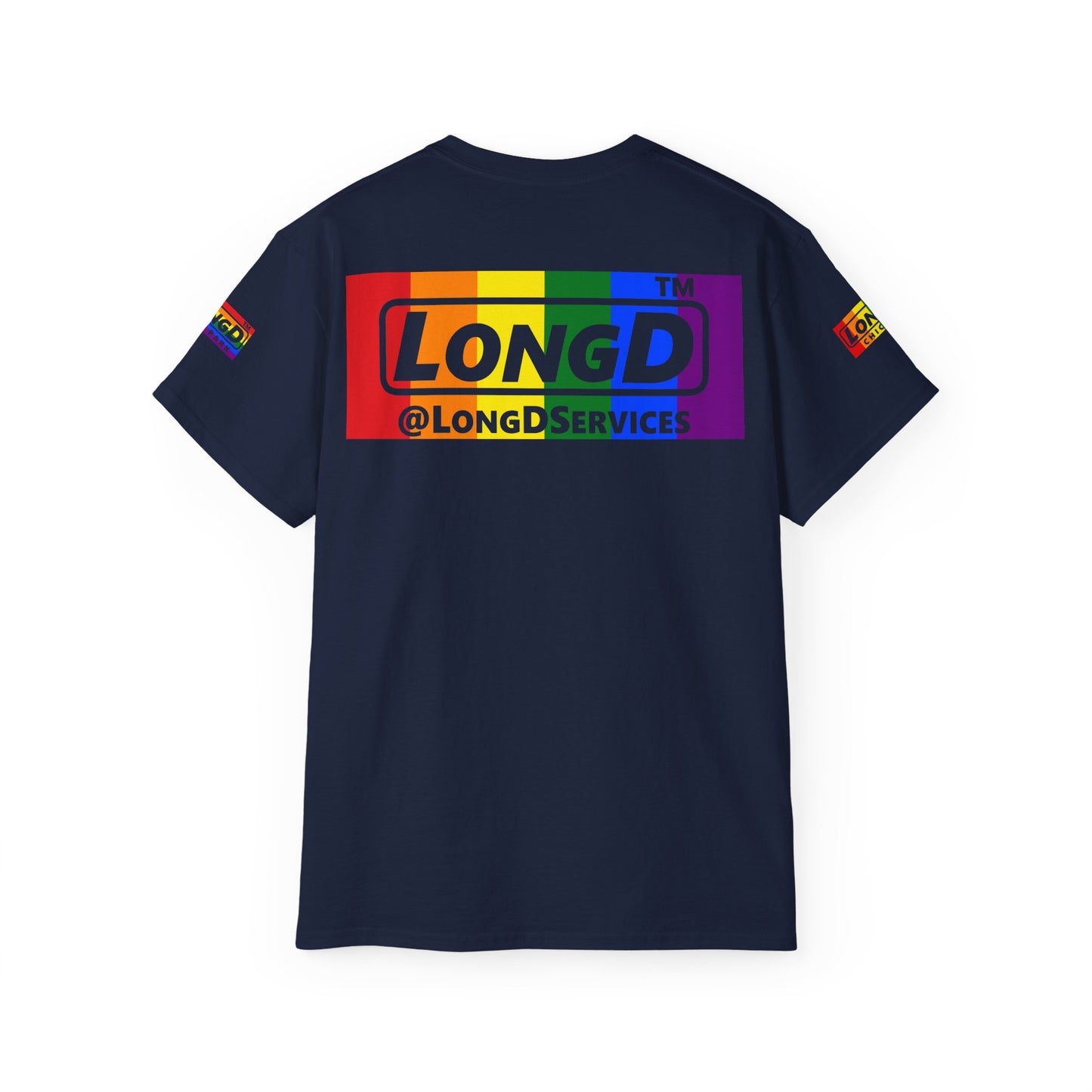 LongD negative vertical striped 4-print Hyde Park logo cotton tee (Pride colors)