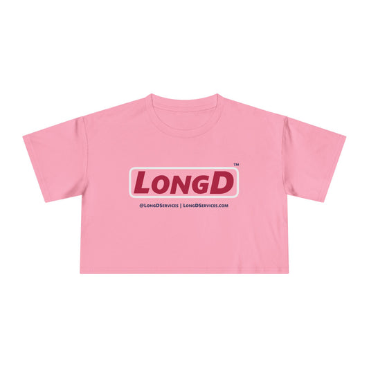 LongD Logo Women's Crop Tee Red, White & Blue positive text