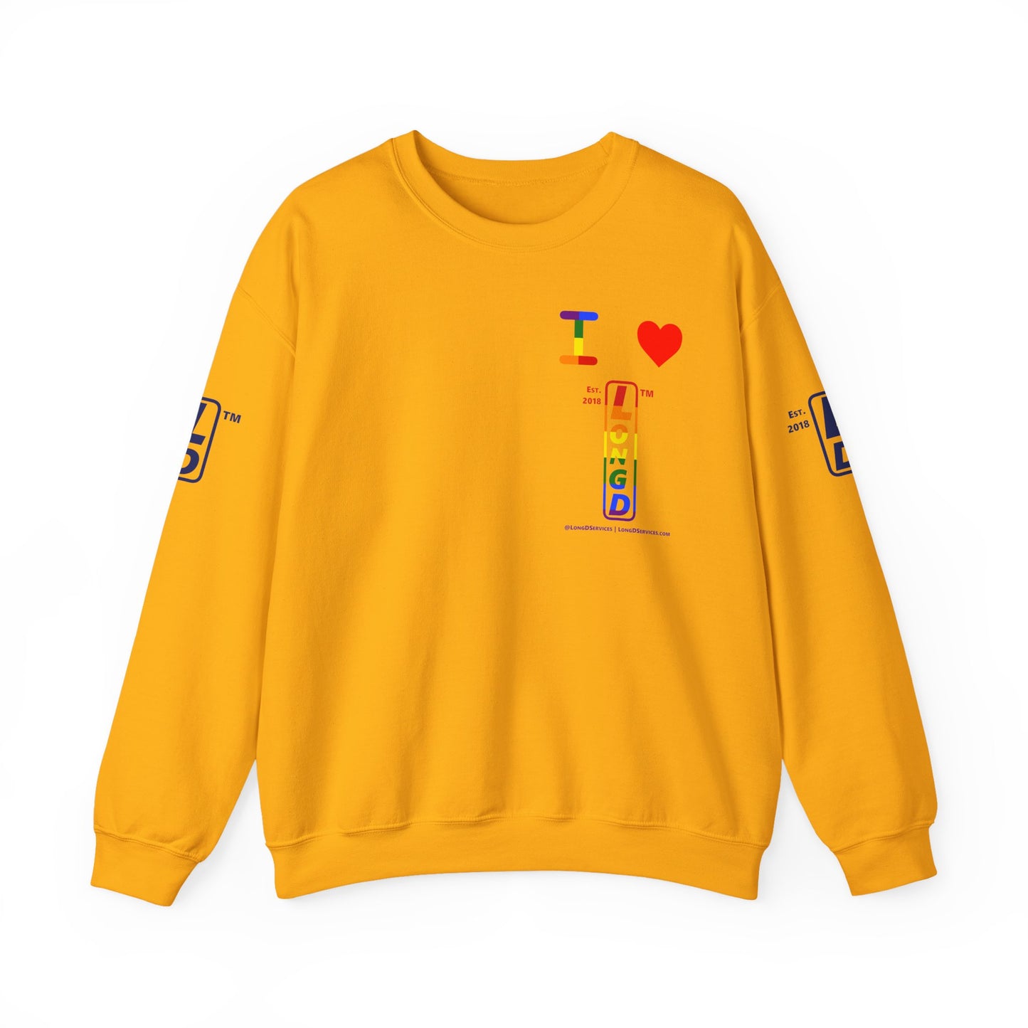 I Luv LongD positive horizontal 6-striped tag-domain upright 4-print single-breasted logo crewneck sweatshirt