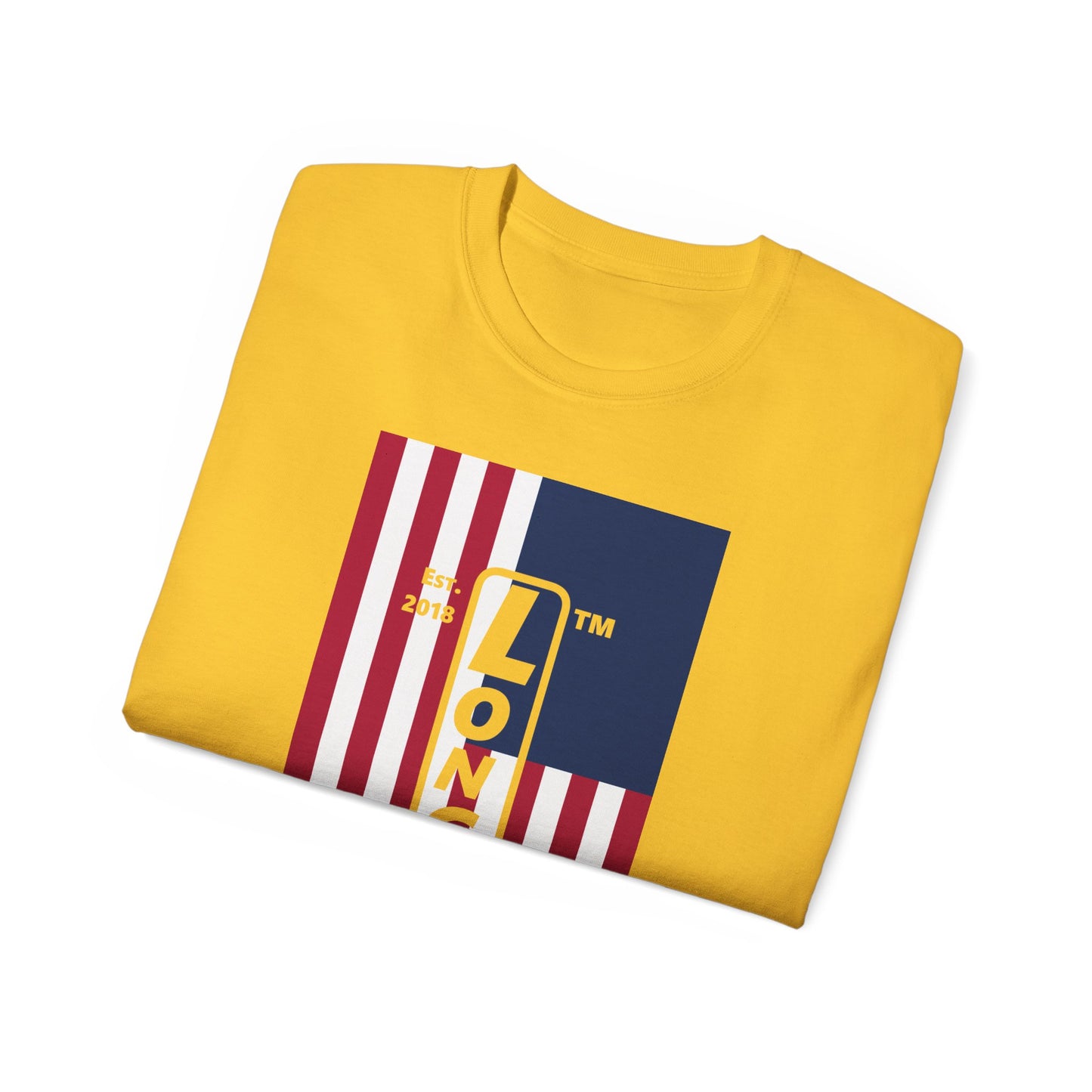 LongD cotton tee negative flag Hyde Park upright logo (Patriotic colors)