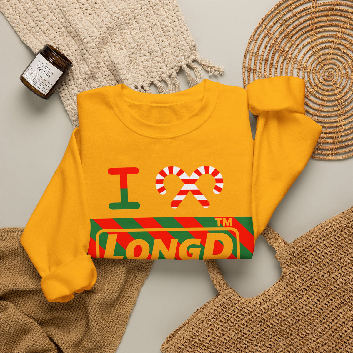 I candy cane LongD Chicago negative 12-striped 4-print logo crewneck sweatshirt