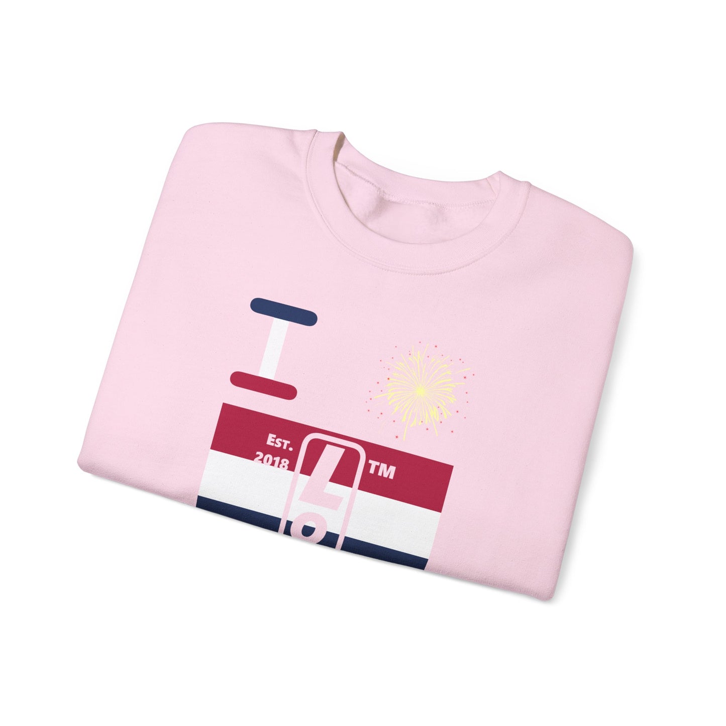 I Burst LongD negative horizontal 6-striped Chicago upright logo crewneck sweatshirt