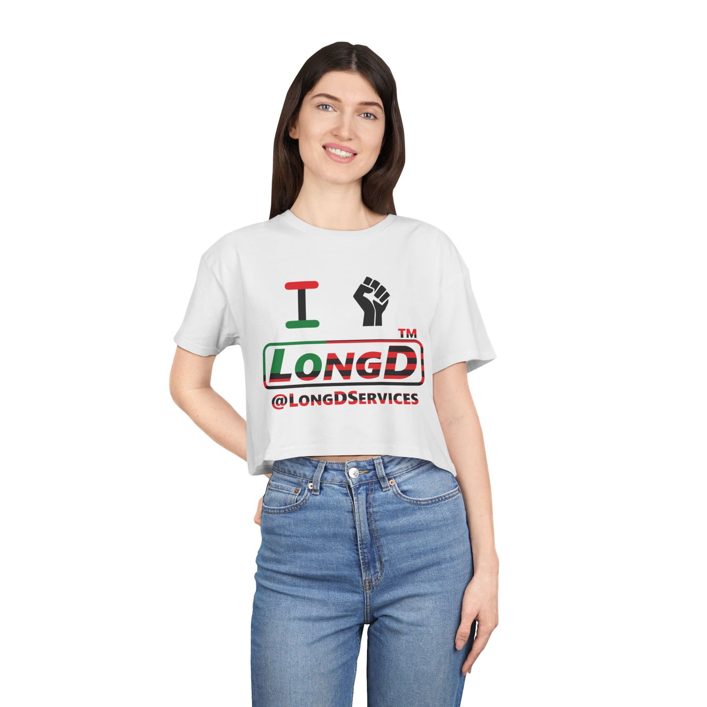 I fist LongD positive flag tag logo crop tee