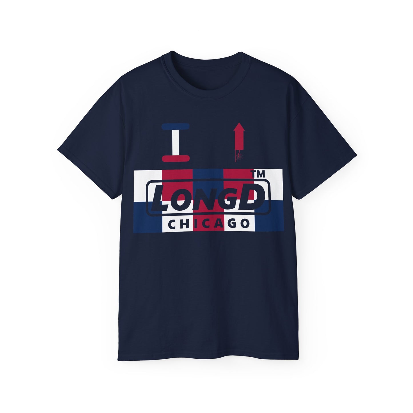 I firecracker LongD negative 2x5 Chicago logo cotton tee