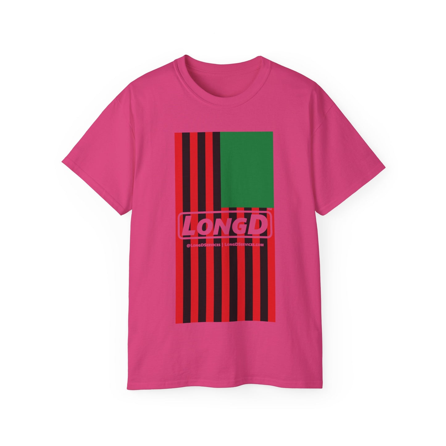 LongD® Logo Cotton Tee Juneteenth vertical African-American flag negative text