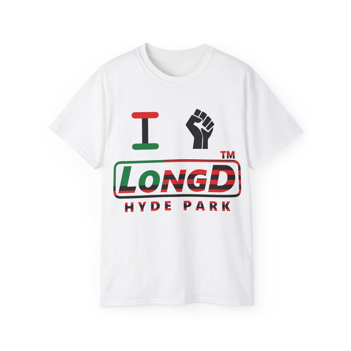 I fist LongD positive flag Hyde Park logo cotton tee
