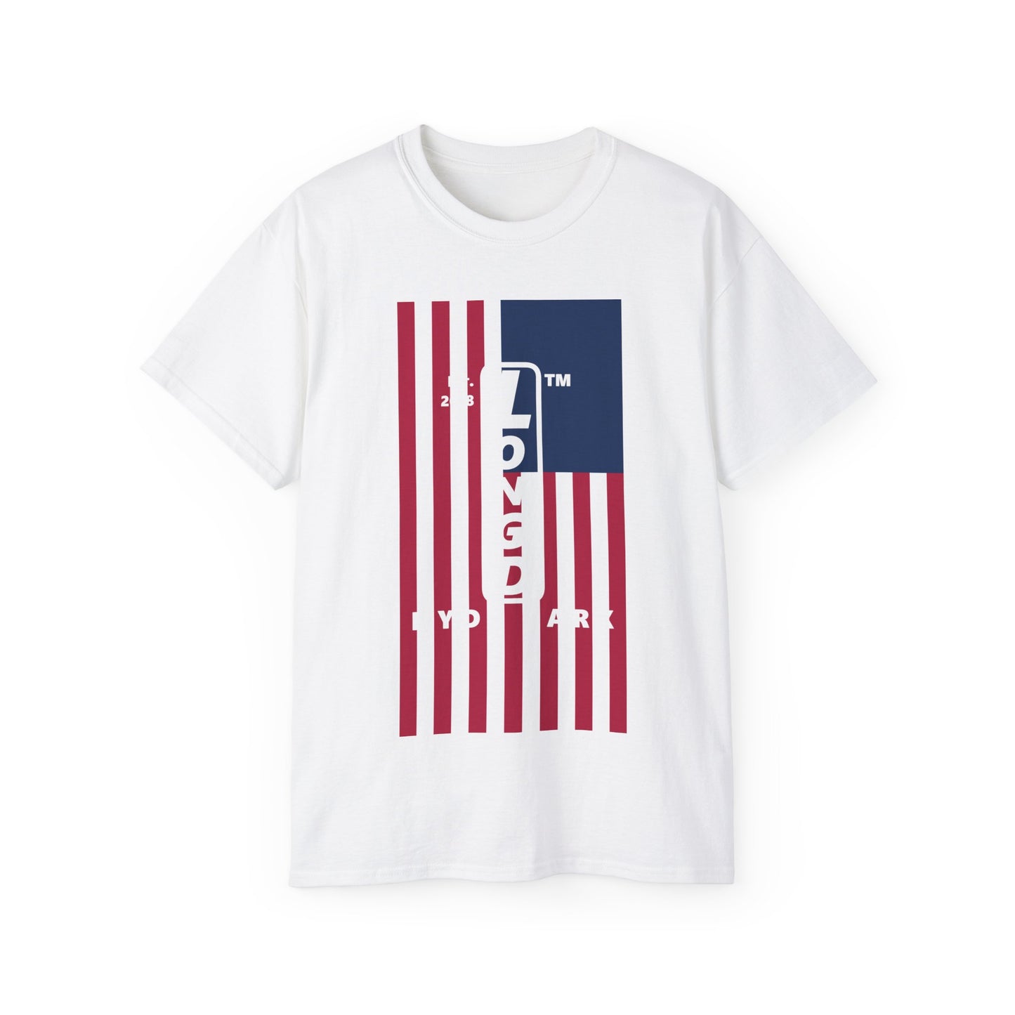 LongD cotton tee negative flag Hyde Park upright logo (Patriotic colors)