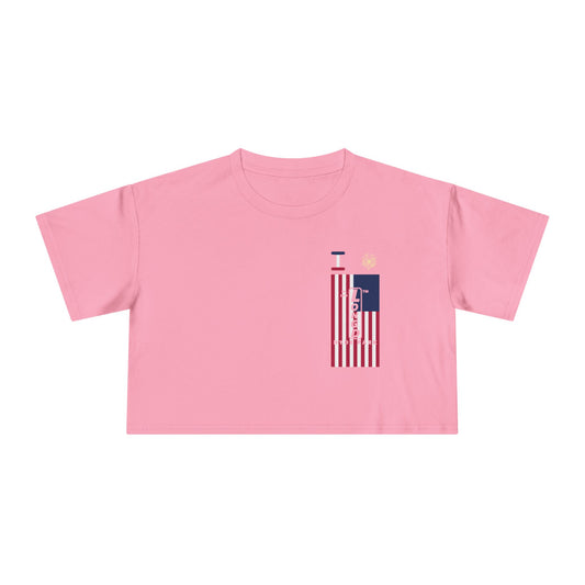 I burst LongD negative flag upright single-breasted Hyde Park logo crop tee