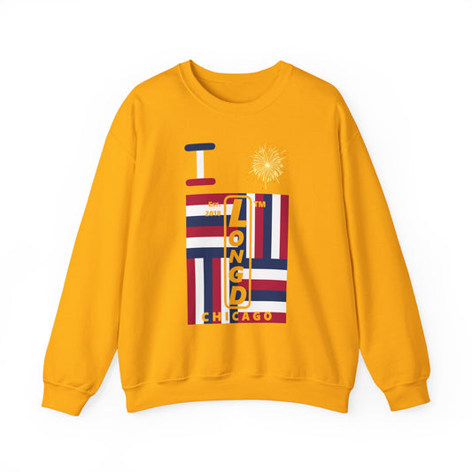 I Burst LongD negative windmill Chicago upright front-back logo crewneck sweatshirt