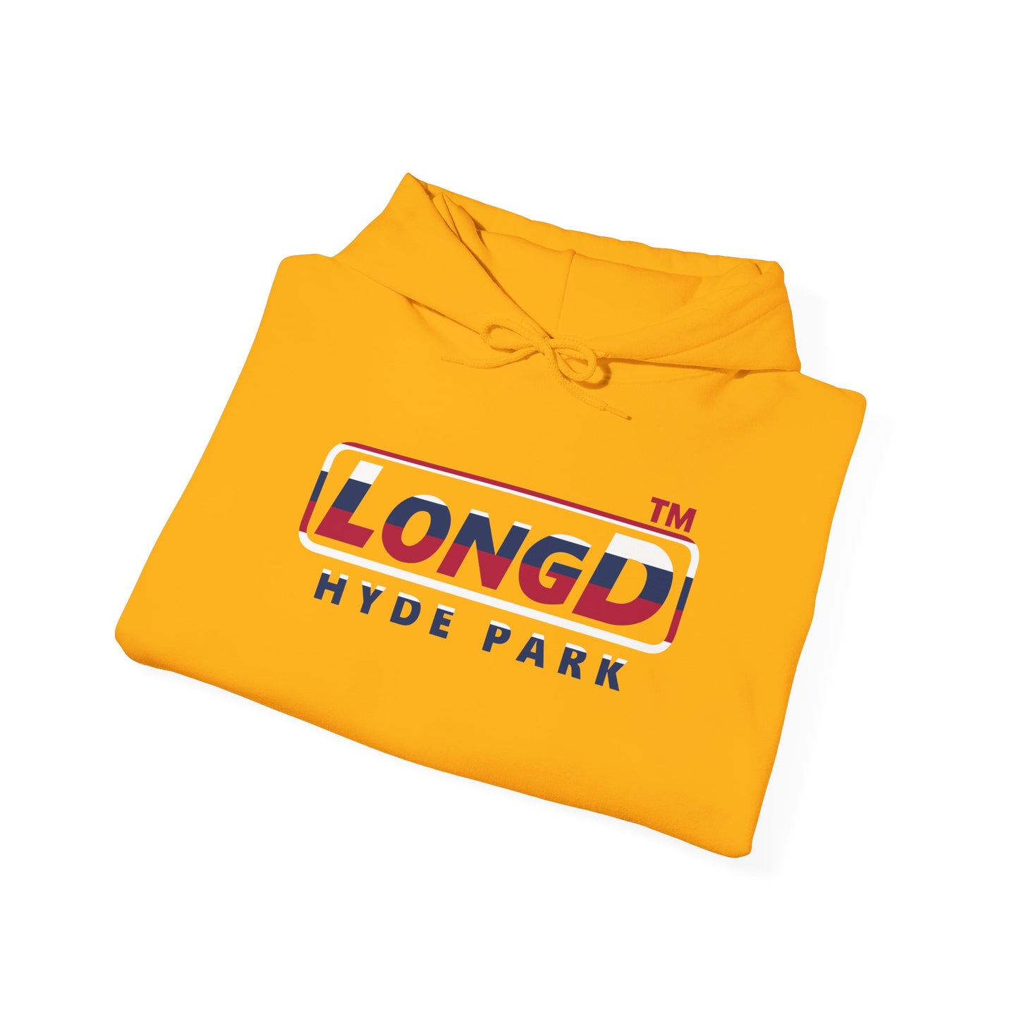 LongD® positive horizontal 6-striped Hyde Park logo hoodie (patriotic colors)