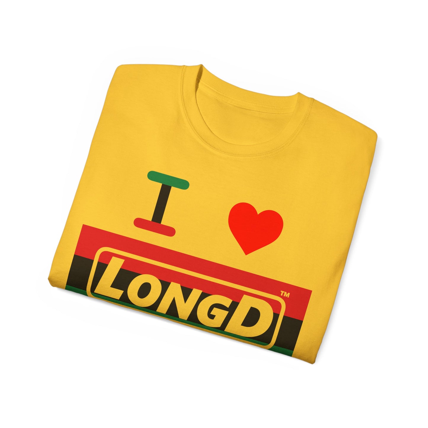I Luv LongD® Logo Cotton Tee Juneteenth negative striped text