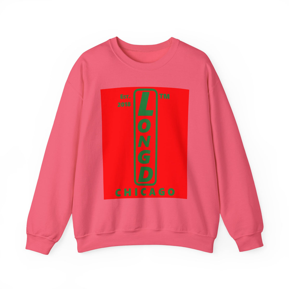 LongD Chicago upright logo positive green on negative red (Xmas colors) crewneck sweatshirt