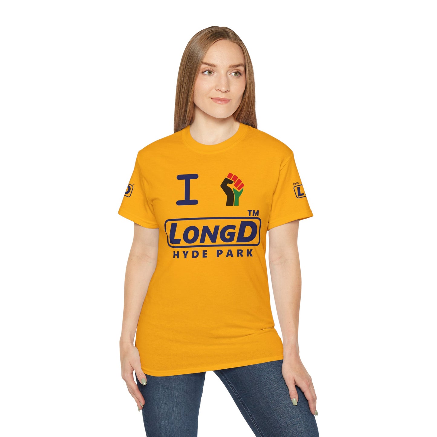 I fist LongD official Hyde Park logo 4-print cotton tee with multicolored fist