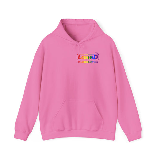 LongD® positive vertical striped single-breasted tag logo hoodie (Pride colors)