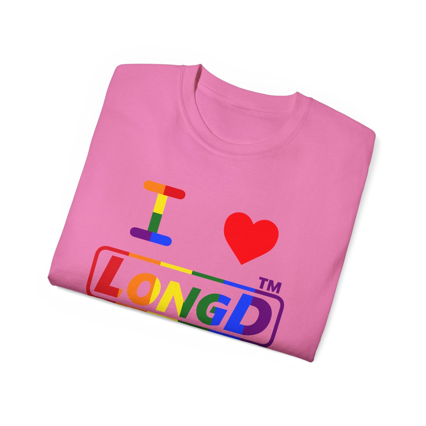 I Luv LongD positive vertical striped Hyde Park logo cotton tee (Pride colors)