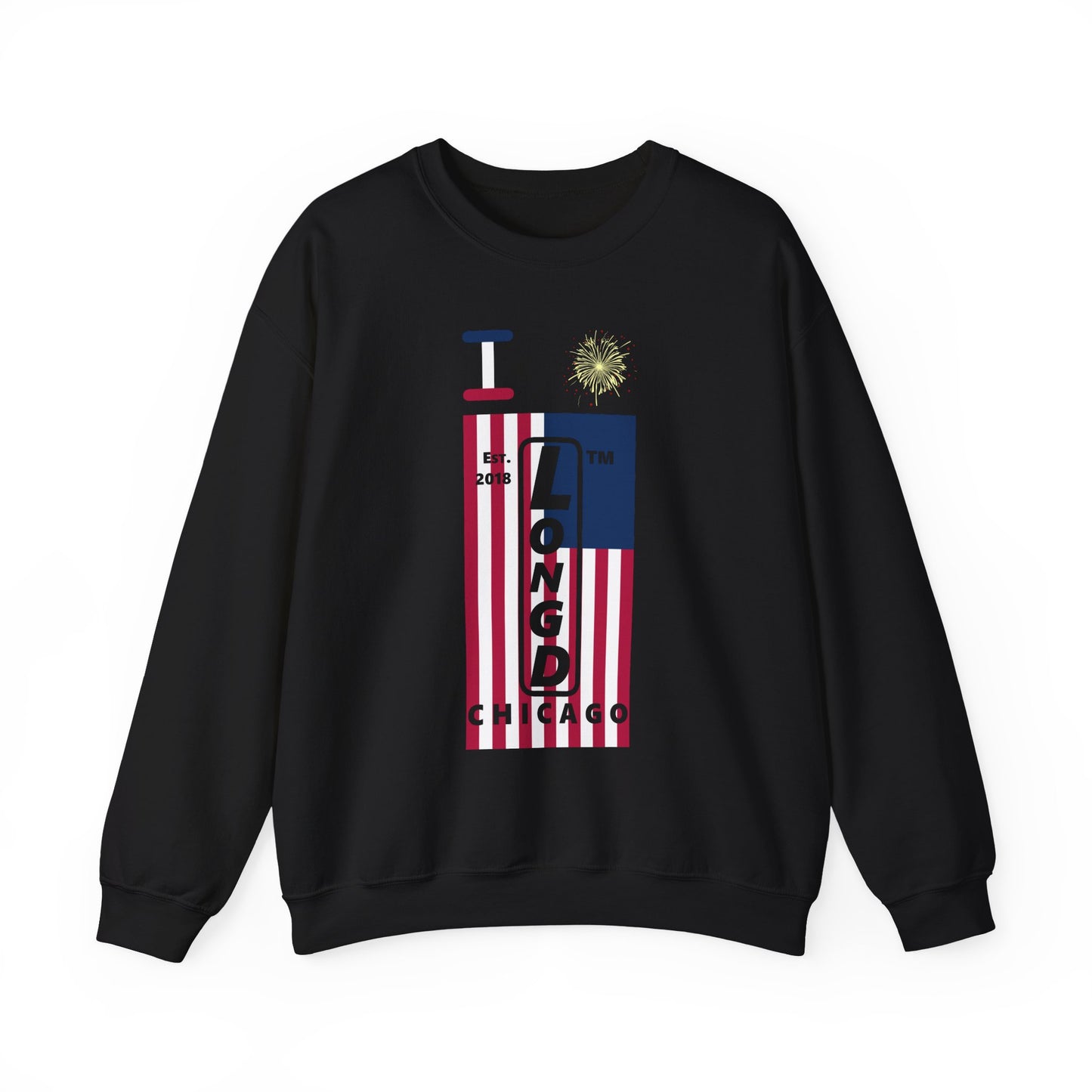 I Burst LongD negative flag Chicago upright logo crewneck sweatshirt