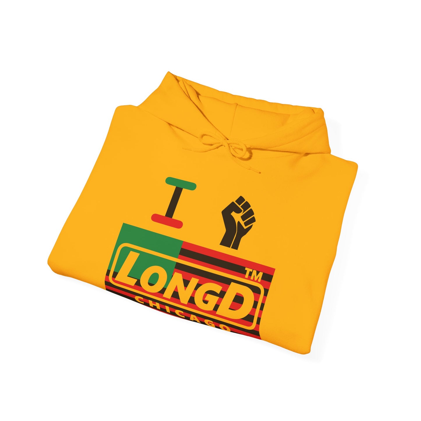 I fist LongD® negative flag Chicago logo Hoodie (Juneteenth colors)