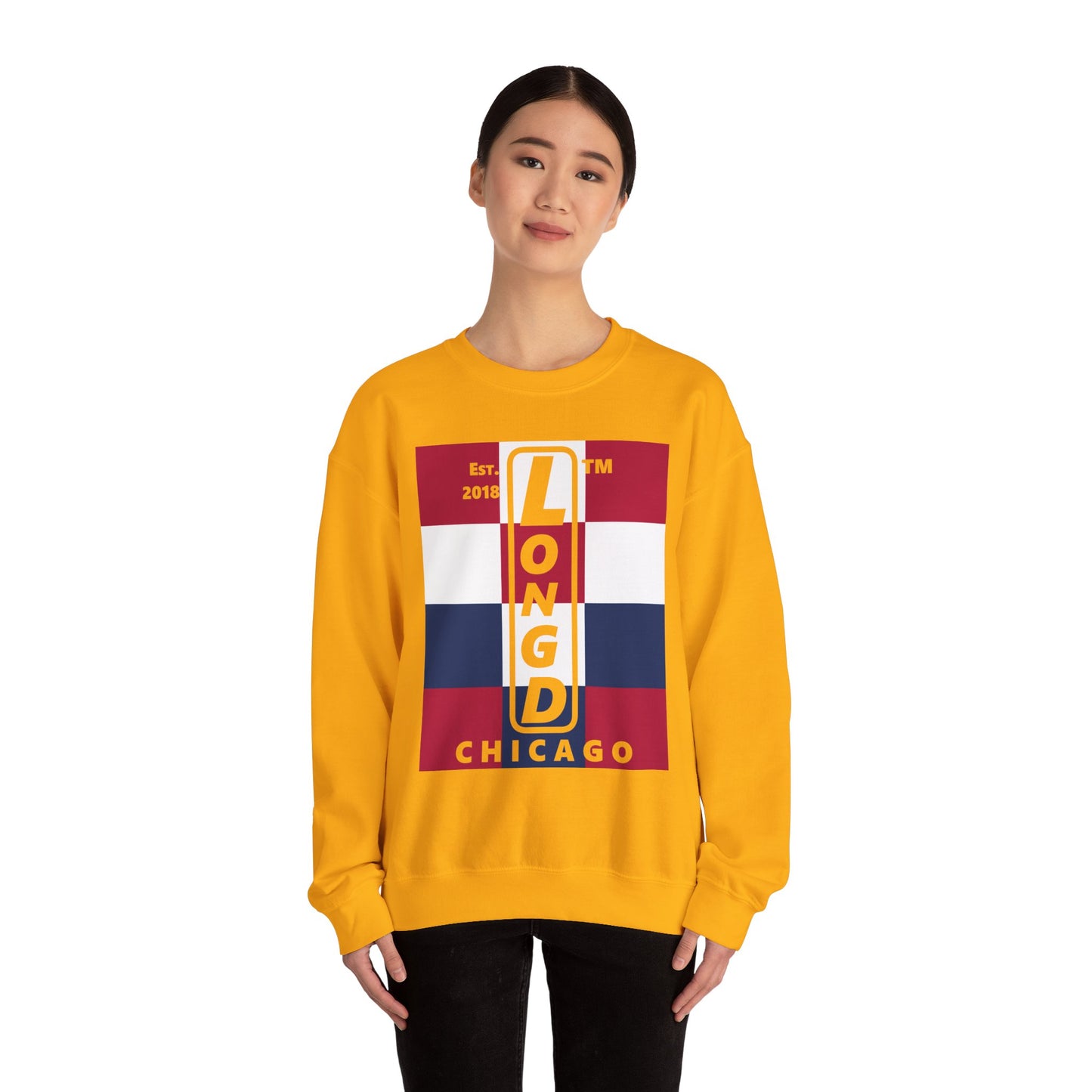 LongD negative 4x3 Chicago logo crewneck sweatshirt (patriotic colors)