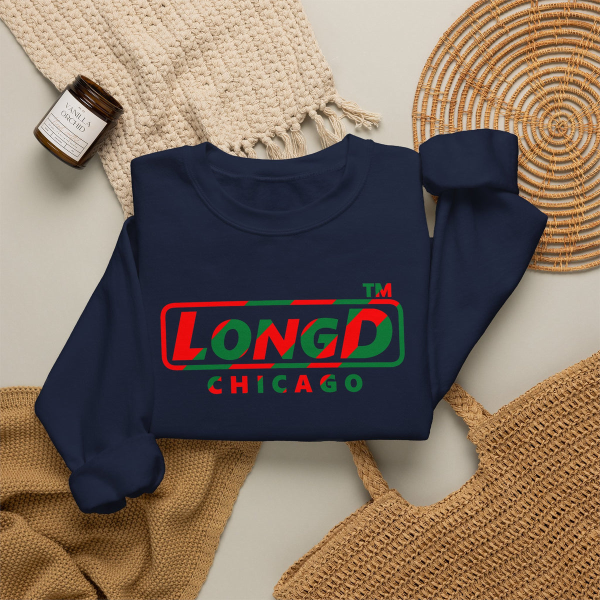 LongD Chicago positive pixel-weighted 6-striped logo (Xmas colors) crewneck sweatshirt