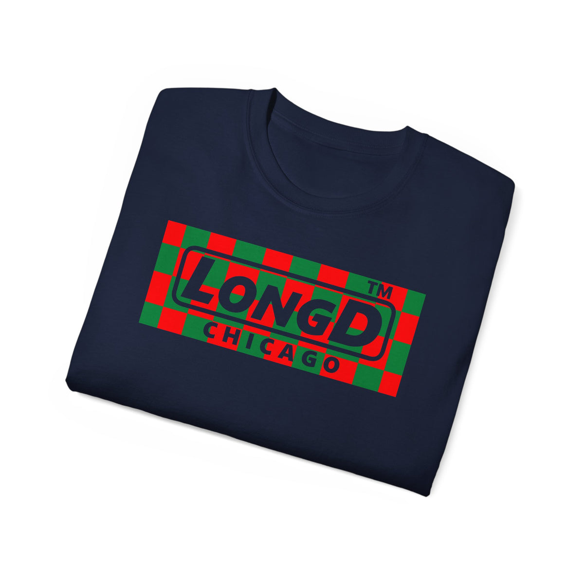 LongD Chicago negative checkered logo (Xmas colors) cotton tee