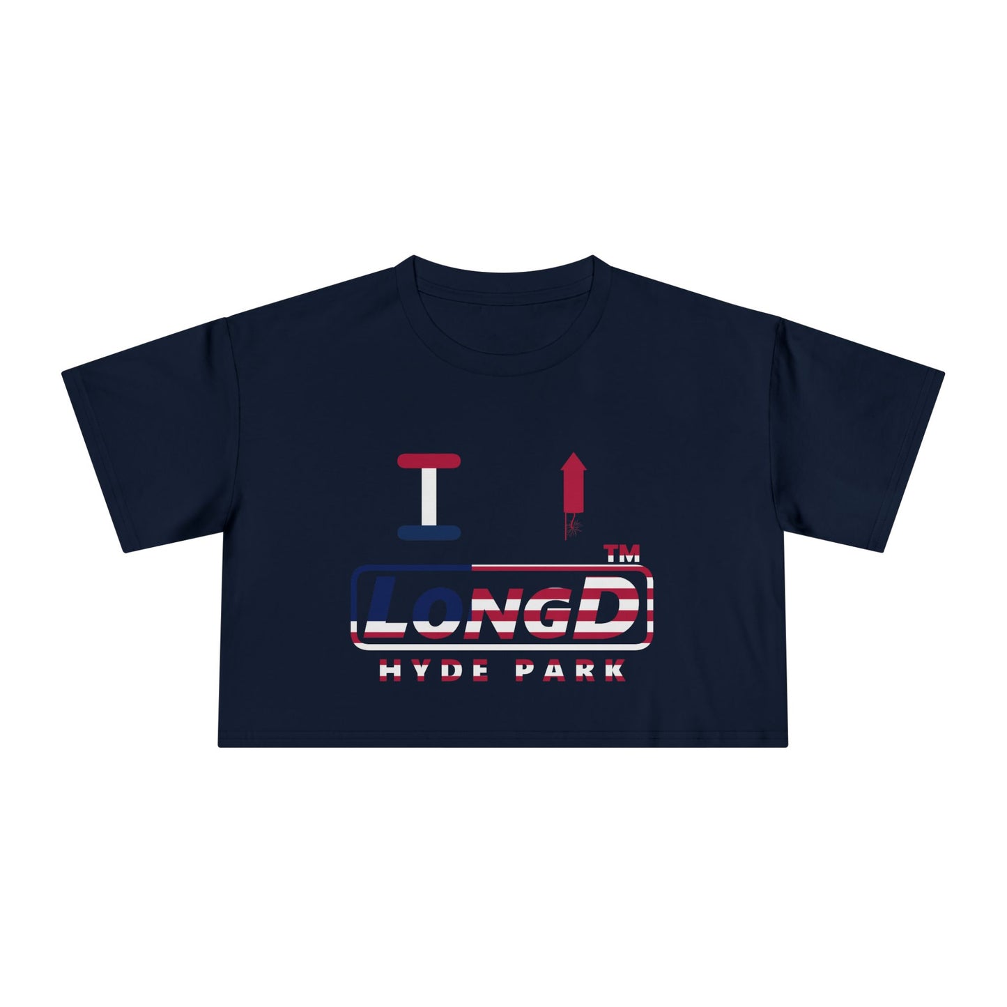 I firecracker LongD positive flag Hyde Park Logo Crop Tee (Patriotic colors)