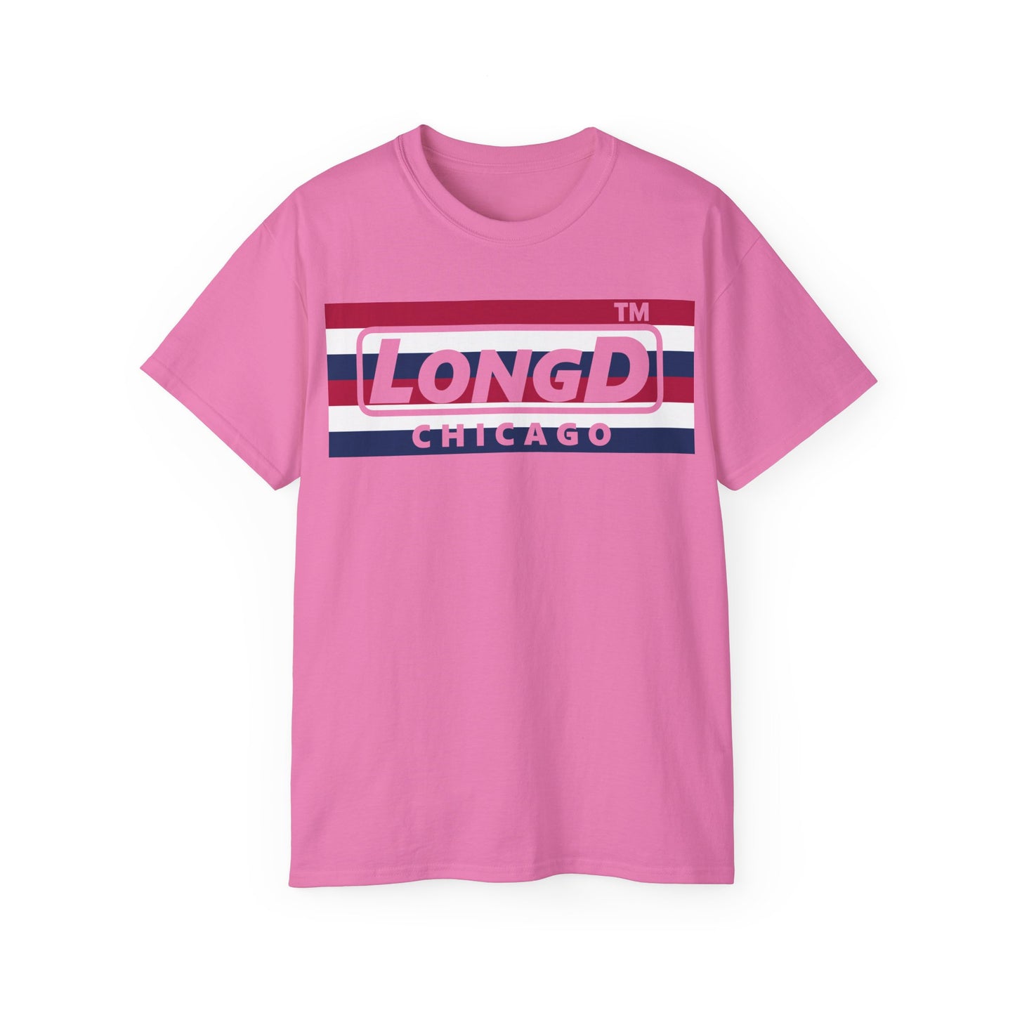 LongD negative horizontal 6-striped Chicago logo cotton tee (patriotic colors)