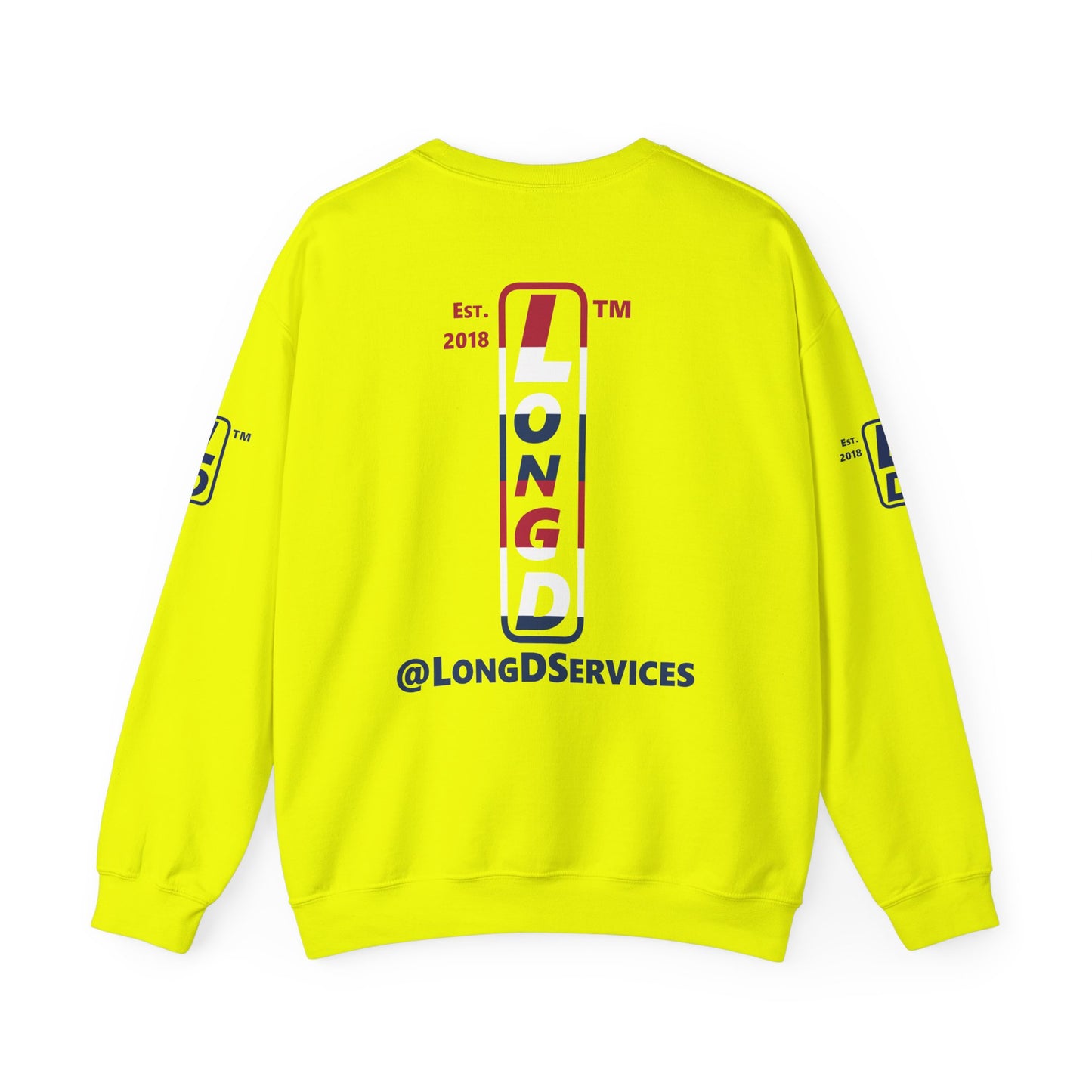 I Burst LongD positive horizontal 6-striped tag upright 4-print logo crewneck sweatshirt