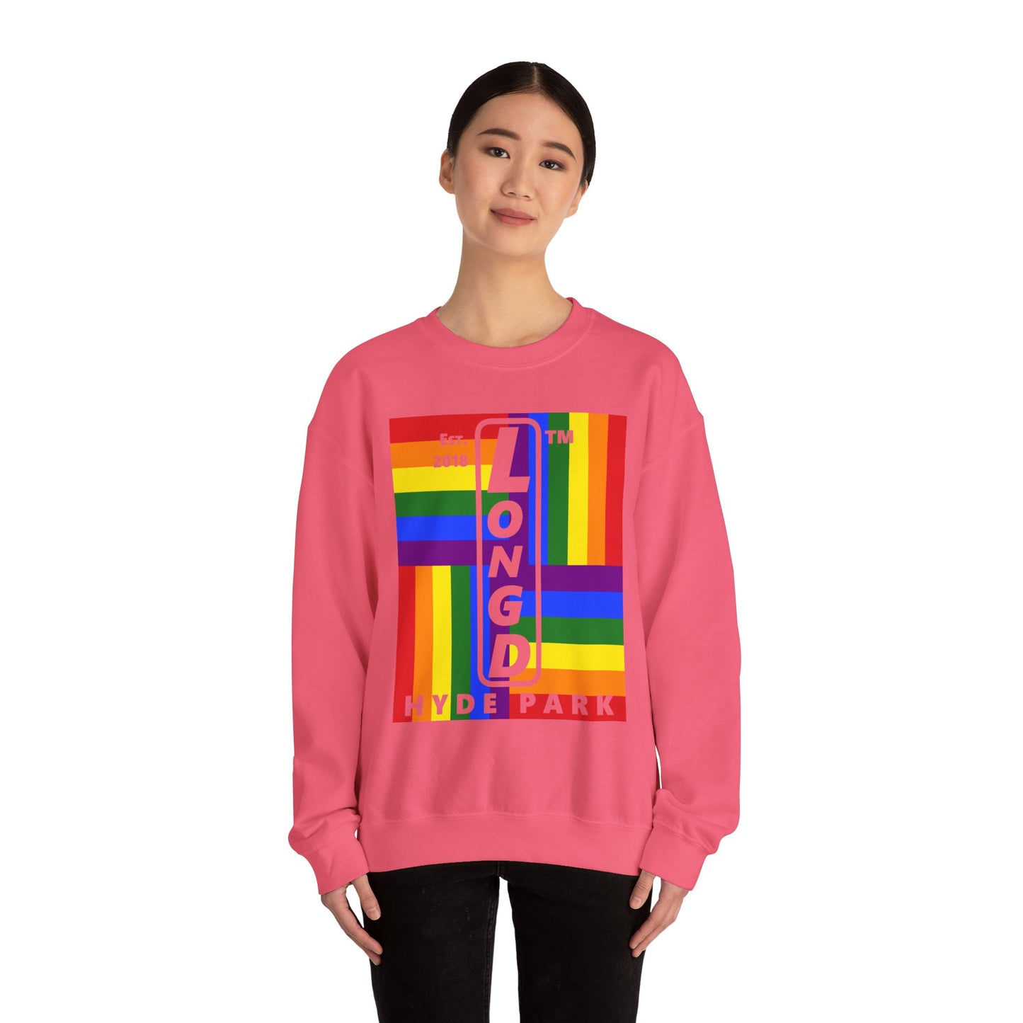 LongD negative windmill Hyde Park upright logo crewneck sweatshirt (Pride colors)