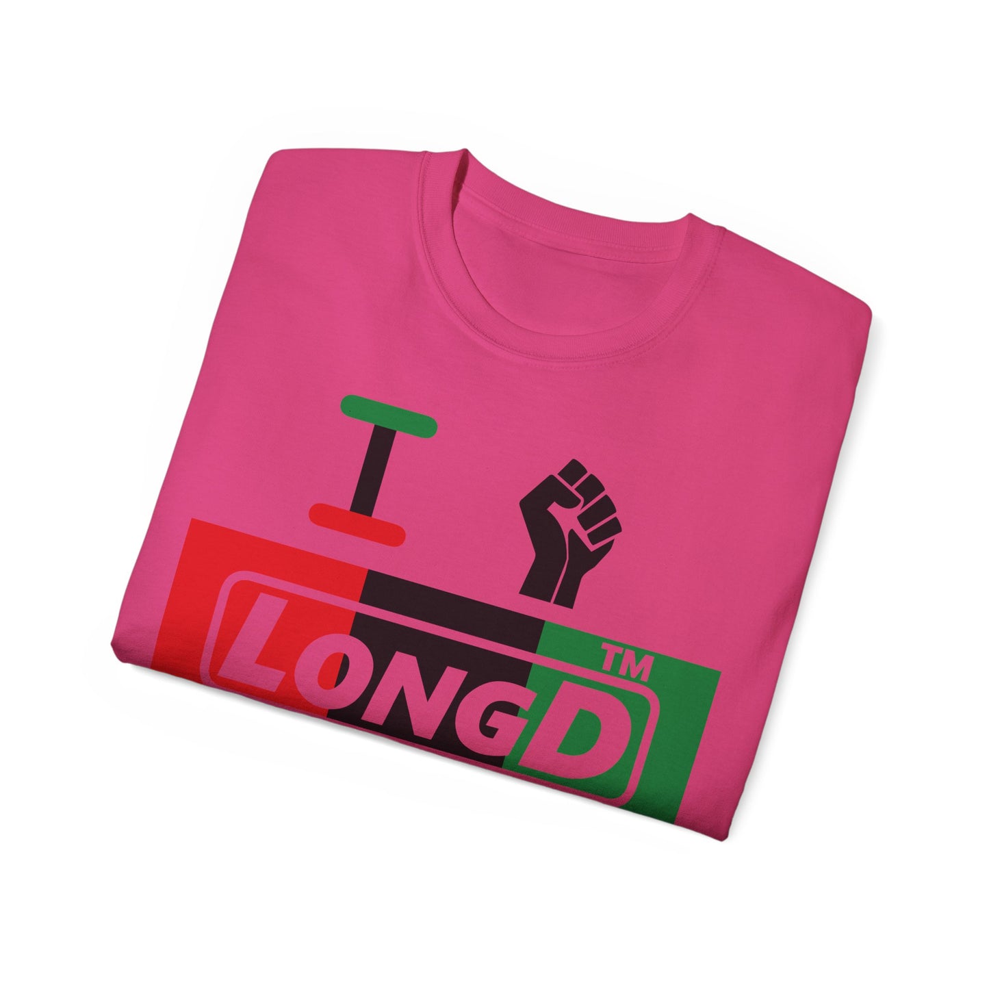 I fist LongD negative vertical 3-striped tag-domain logo cotton tee