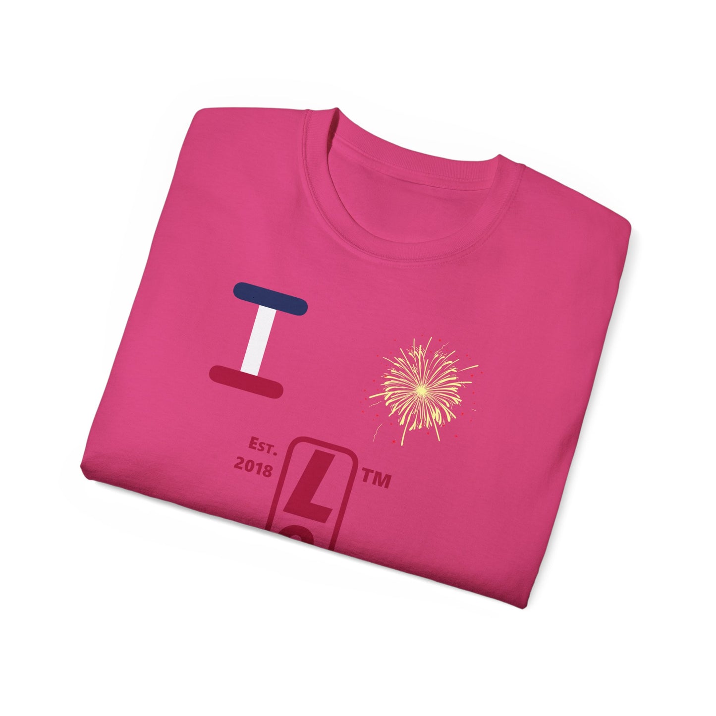 I Burst LongD cotton tee positive horizontal 3-striped Chicago upright logo (Patriotic colors)