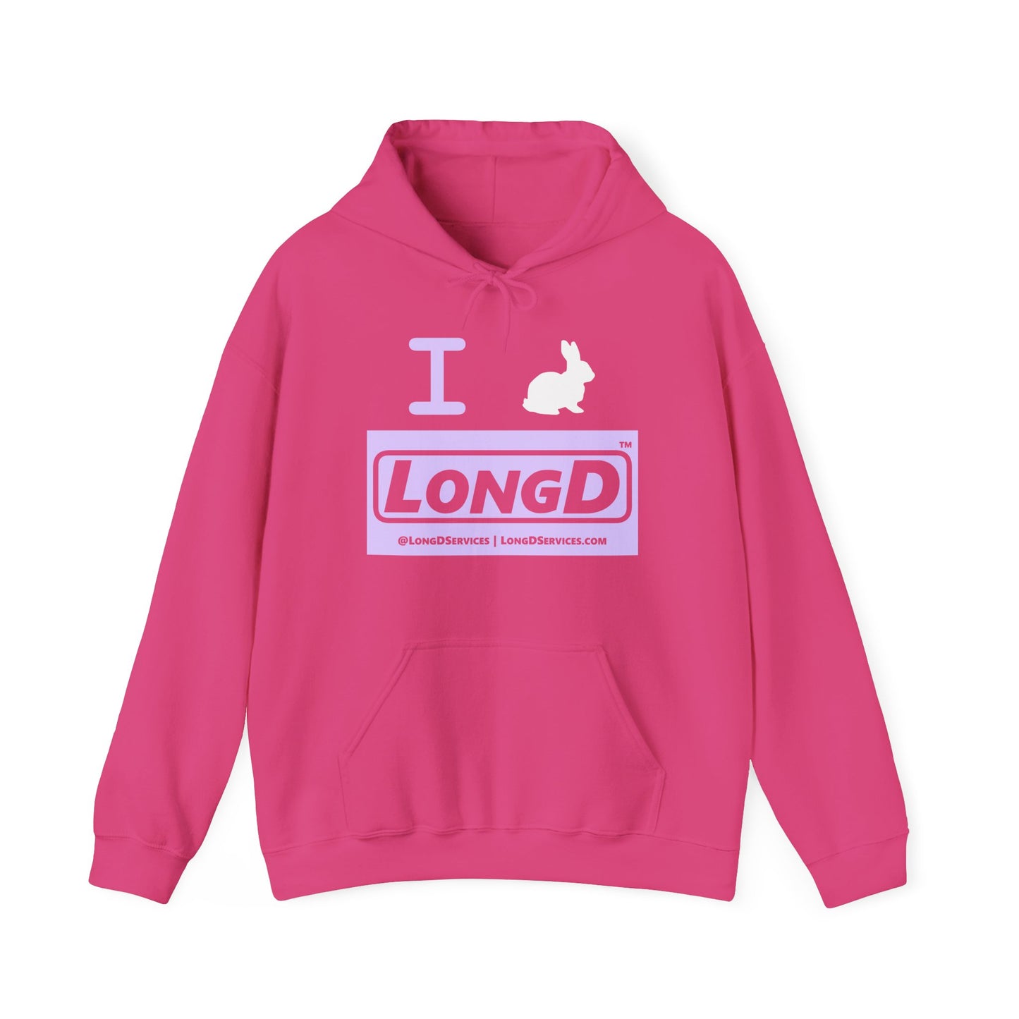 I Bunny LongD® Logo Hoodie Pastel purple negative text (White Easter Bunny)