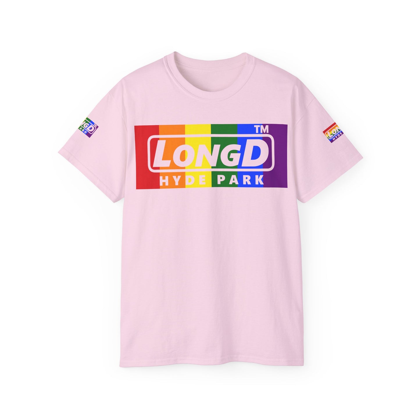 LongD negative vertical striped 4-print Hyde Park logo cotton tee (Pride colors)