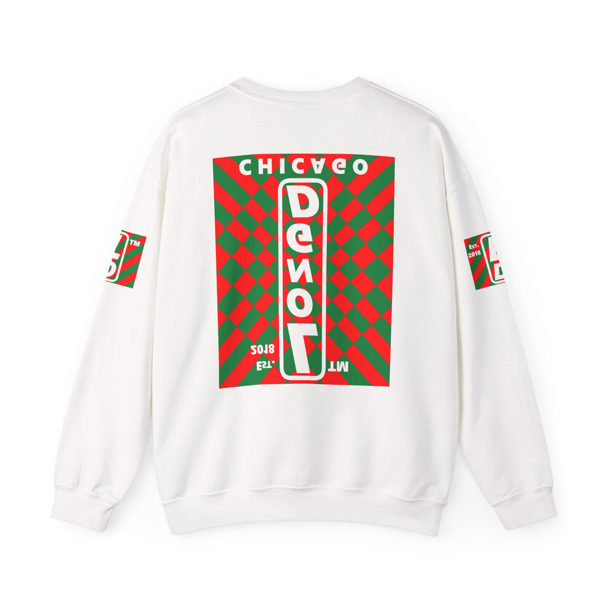 LongD Chicago negative upright stylized argyle 4-print logo (Xmas colors) crewneck sweatshirt