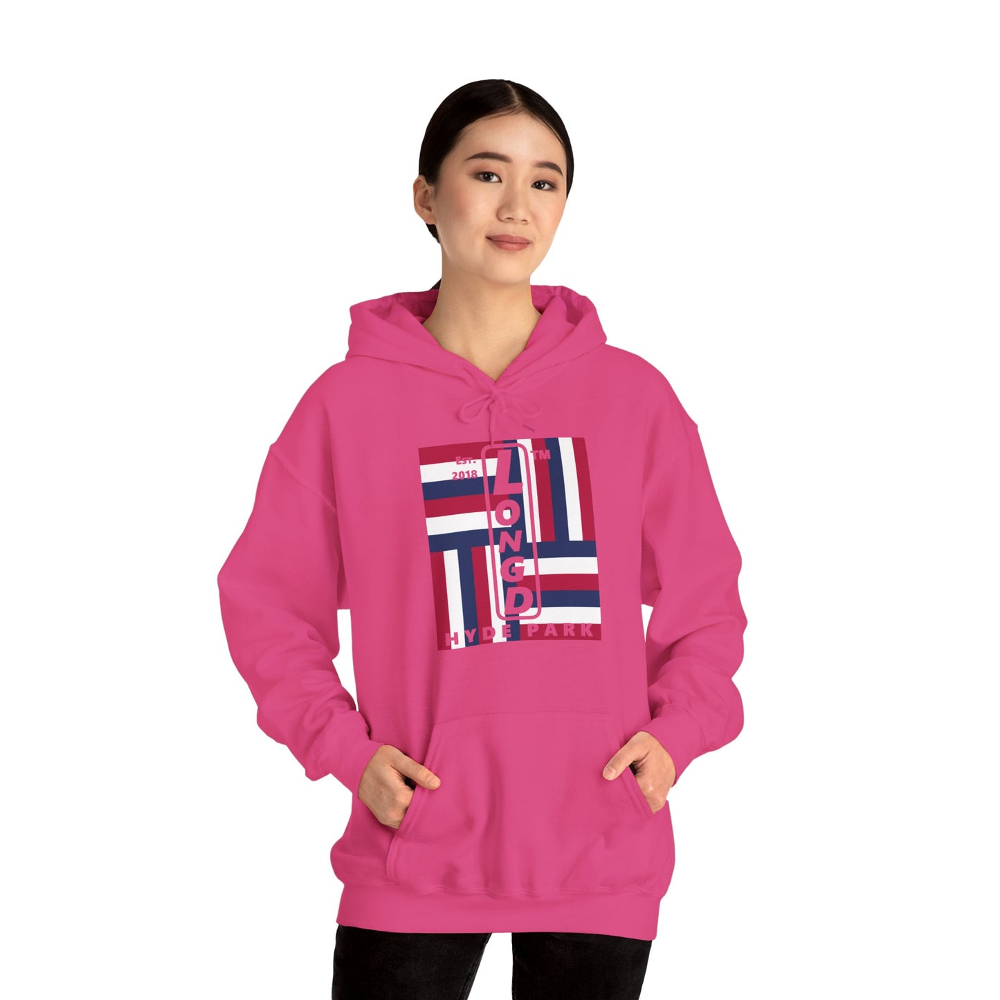 LongD® negative windmill upright Hyde Park logo hoodie (Patriotic colors)