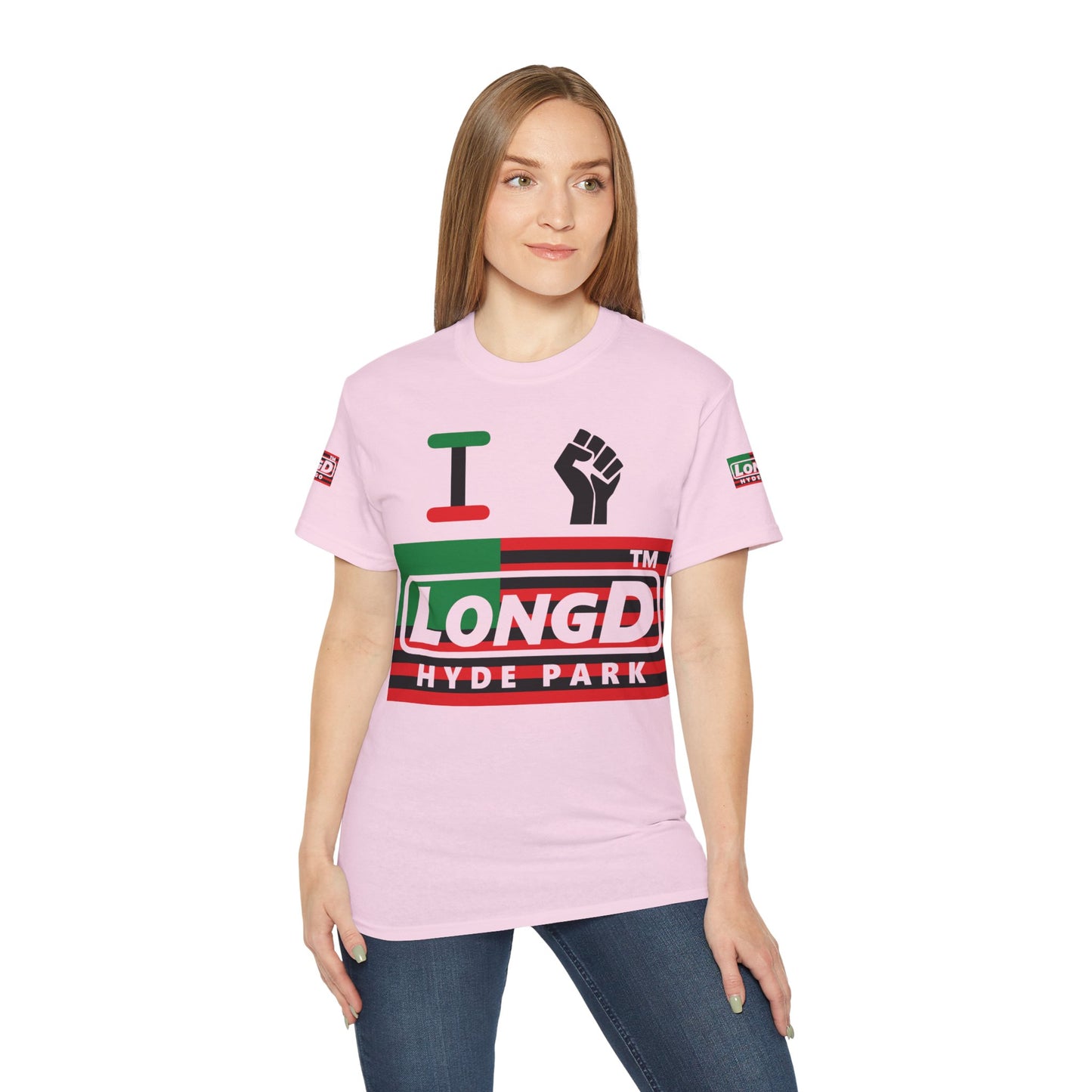 I fist LongD negative flag Hyde Park logo 4-print cotton tee