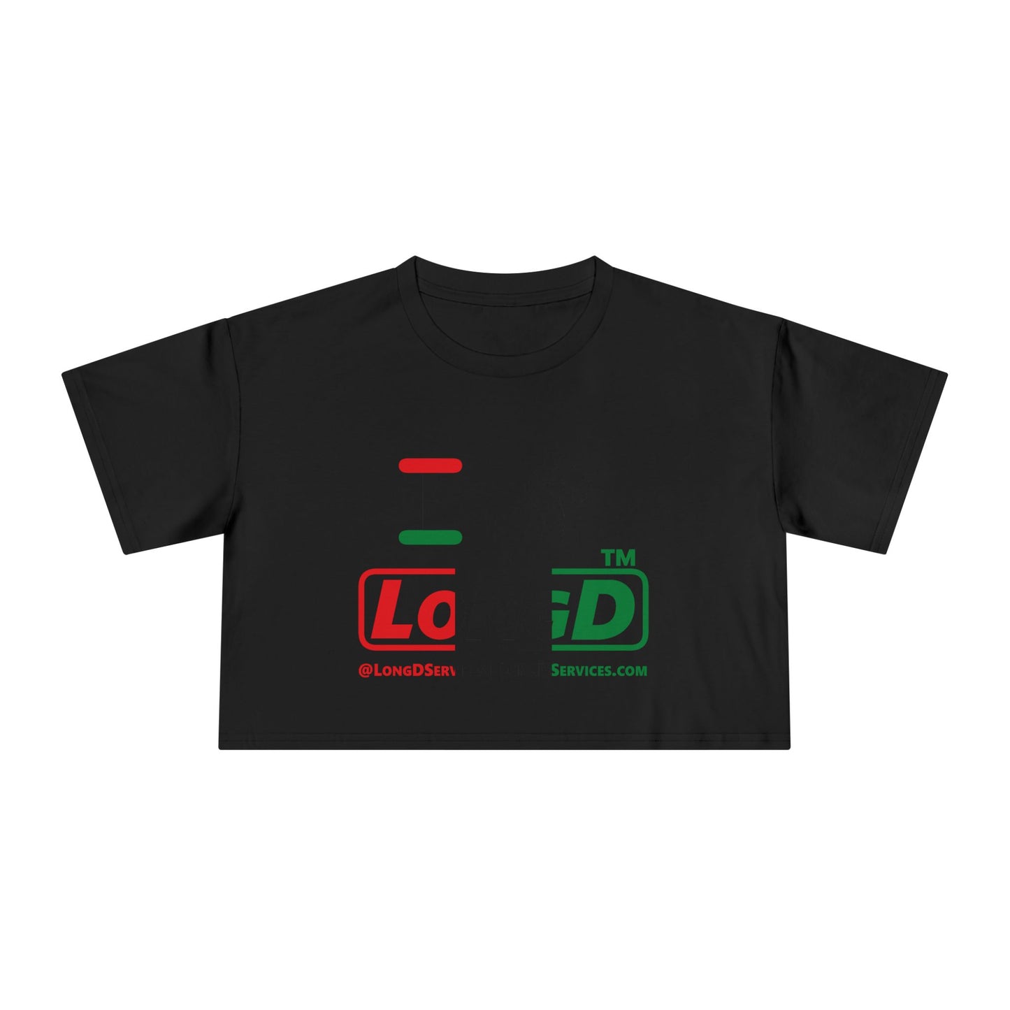 I fist LongD positive vertical 3-striped tag-domain logo crop tee