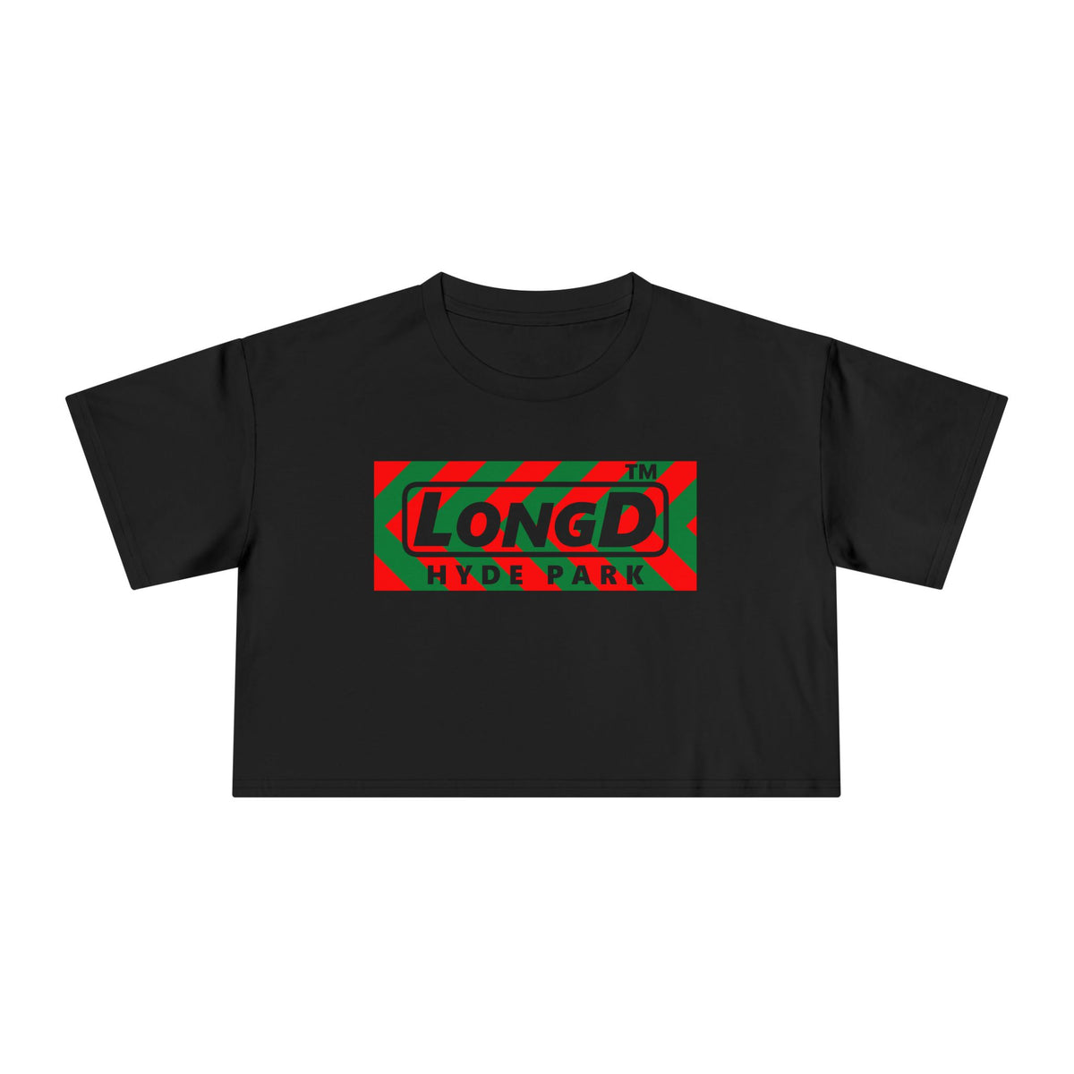 LongD Hyde Park negative leftward chevron logo (Xmas colors) crop tee