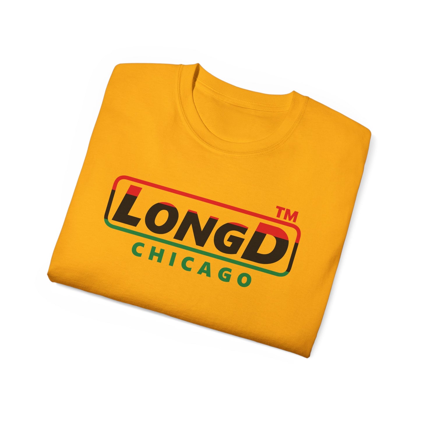 LongD positive horizontal 3-striped Chicago logo cotton tee (Juneteenth colors)