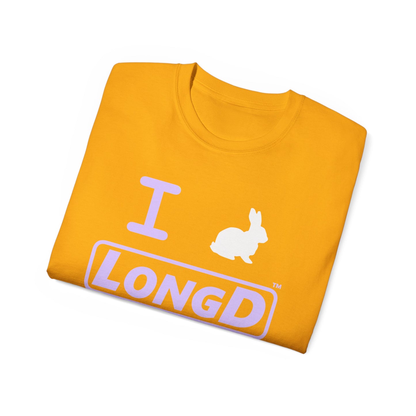 I Bunny LongD® Logo Cotton Tee Easter pastel purple text (white Easter Bunny)
