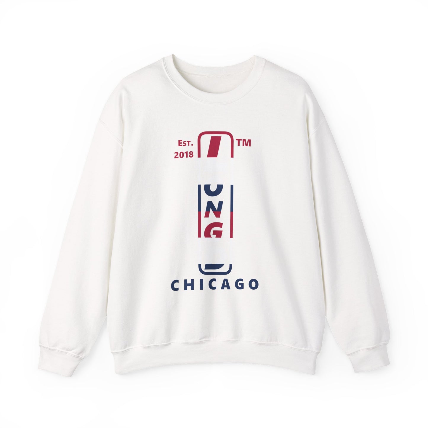 LongD positive horizontal 6-striped Chicago logo crewneck sweatshirt (patriotic colors)