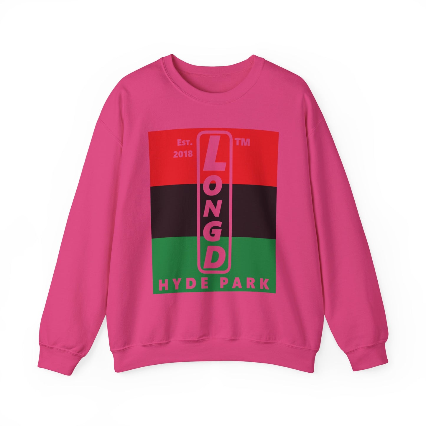LongD negative horizontal 3-striped Hyde Park upright logo crewneck sweatshirt (Juneteenth colors)