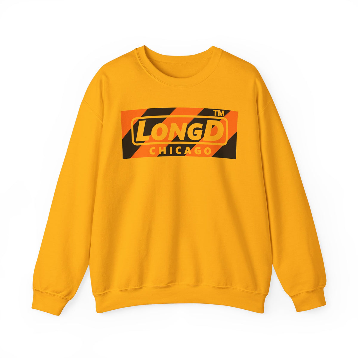 LongD Chicago negative diagonal 6-striped front-back logo (Halloween colors) crewneck sweatshirt