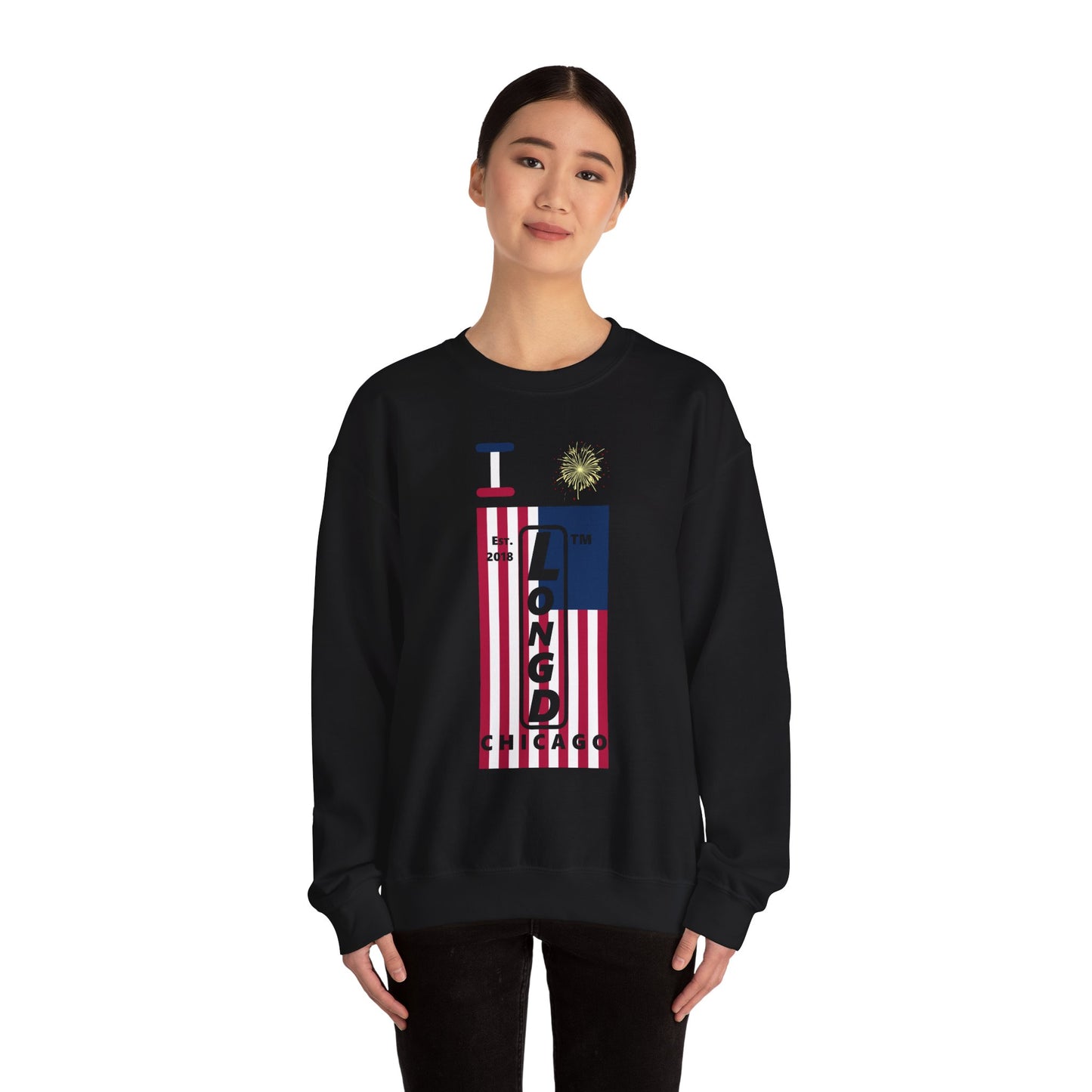 I Burst LongD negative flag Chicago upright logo crewneck sweatshirt