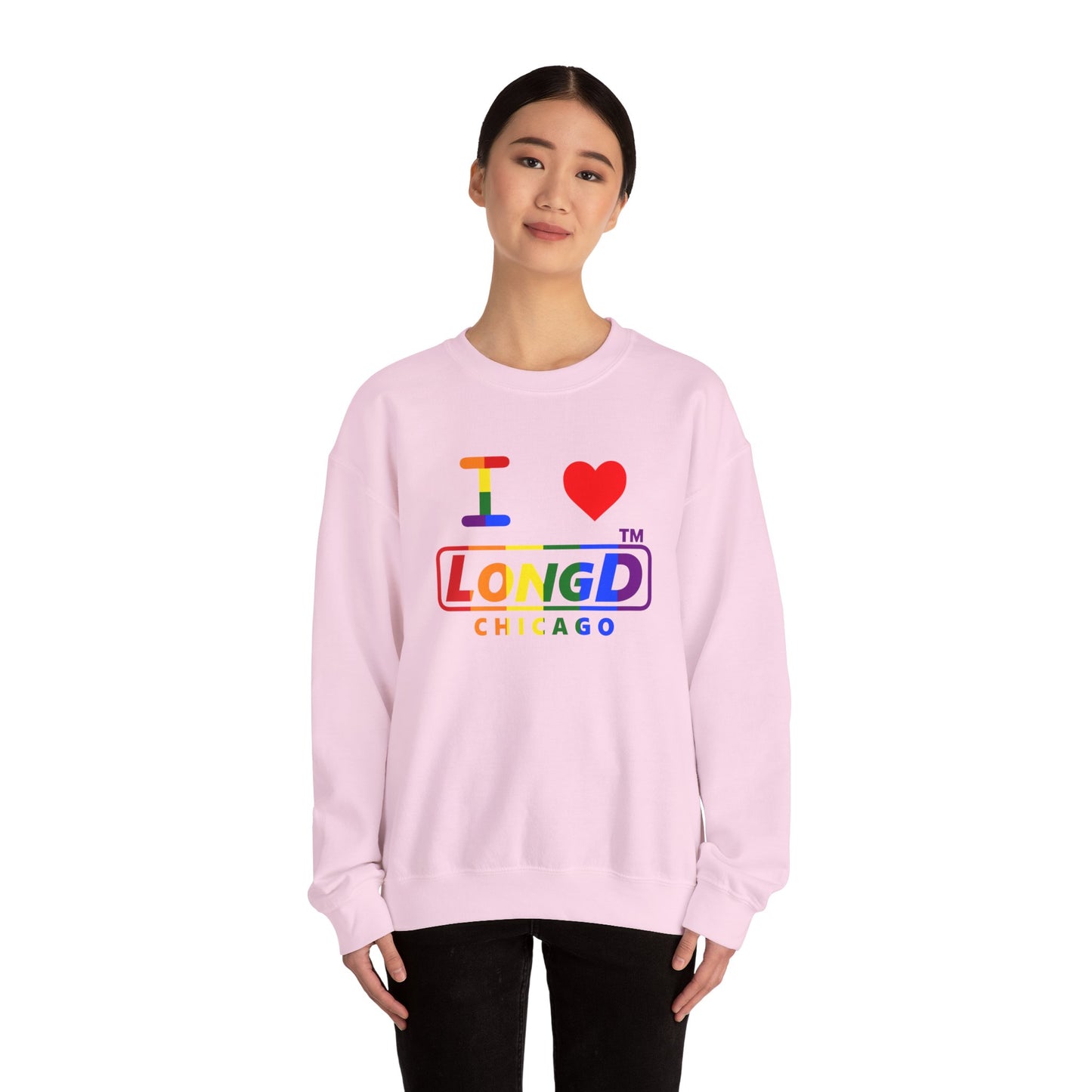 I Luv LongD positive vertical striped Chicago logo crewneck sweatshirt (Pride colors)