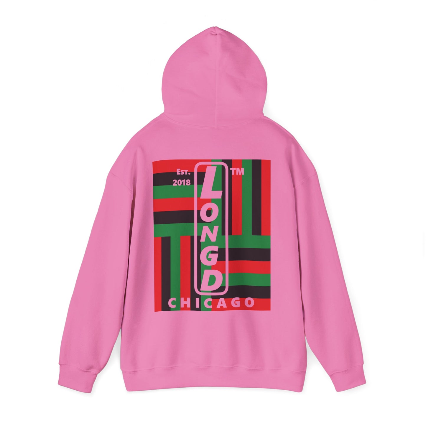 LongD single-breasted negative windmill front-back upright Chicago logo hoodie (Juneteenth colors)