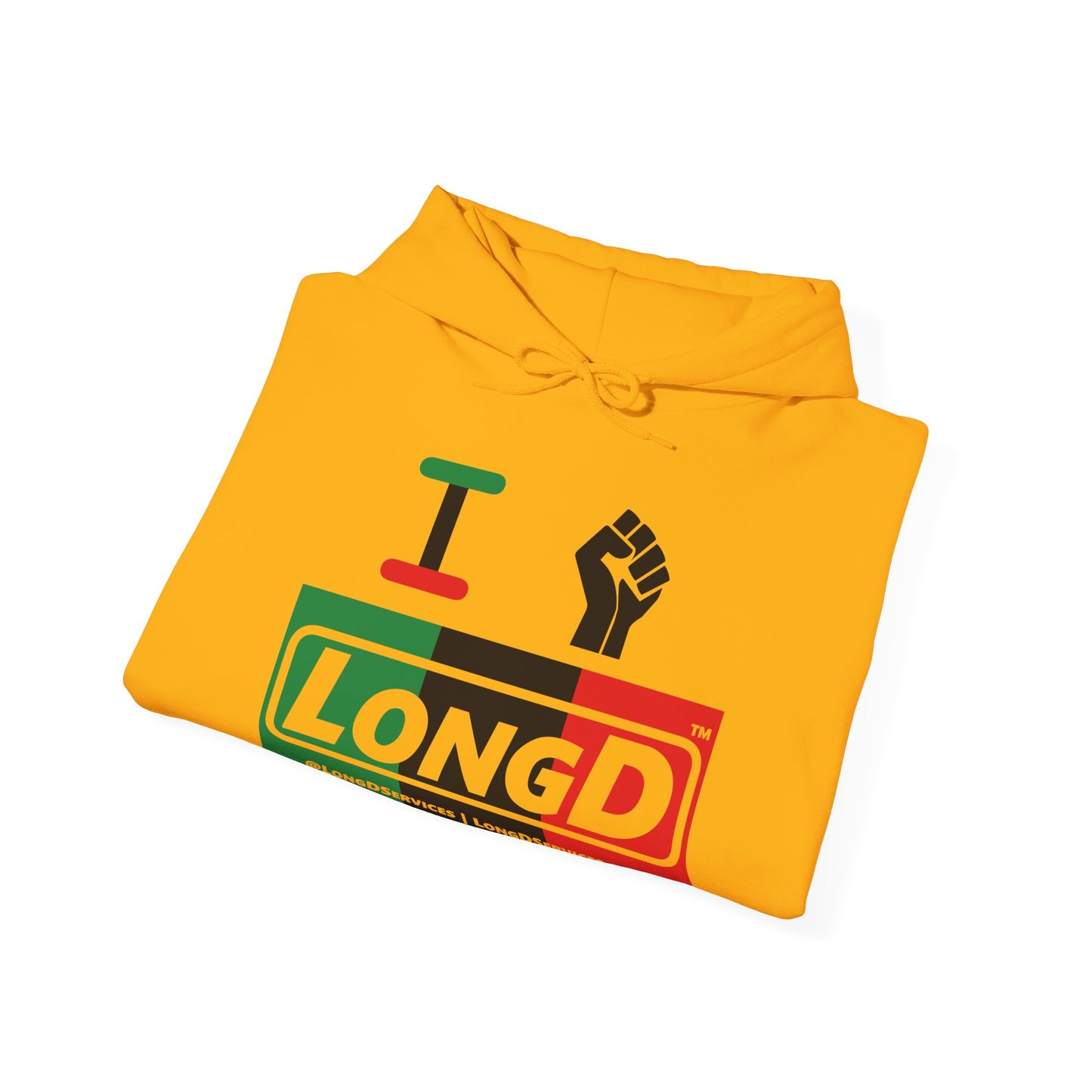 I Fist LongD® Logo Hoodie with Juneteenth black fist negative thirds text